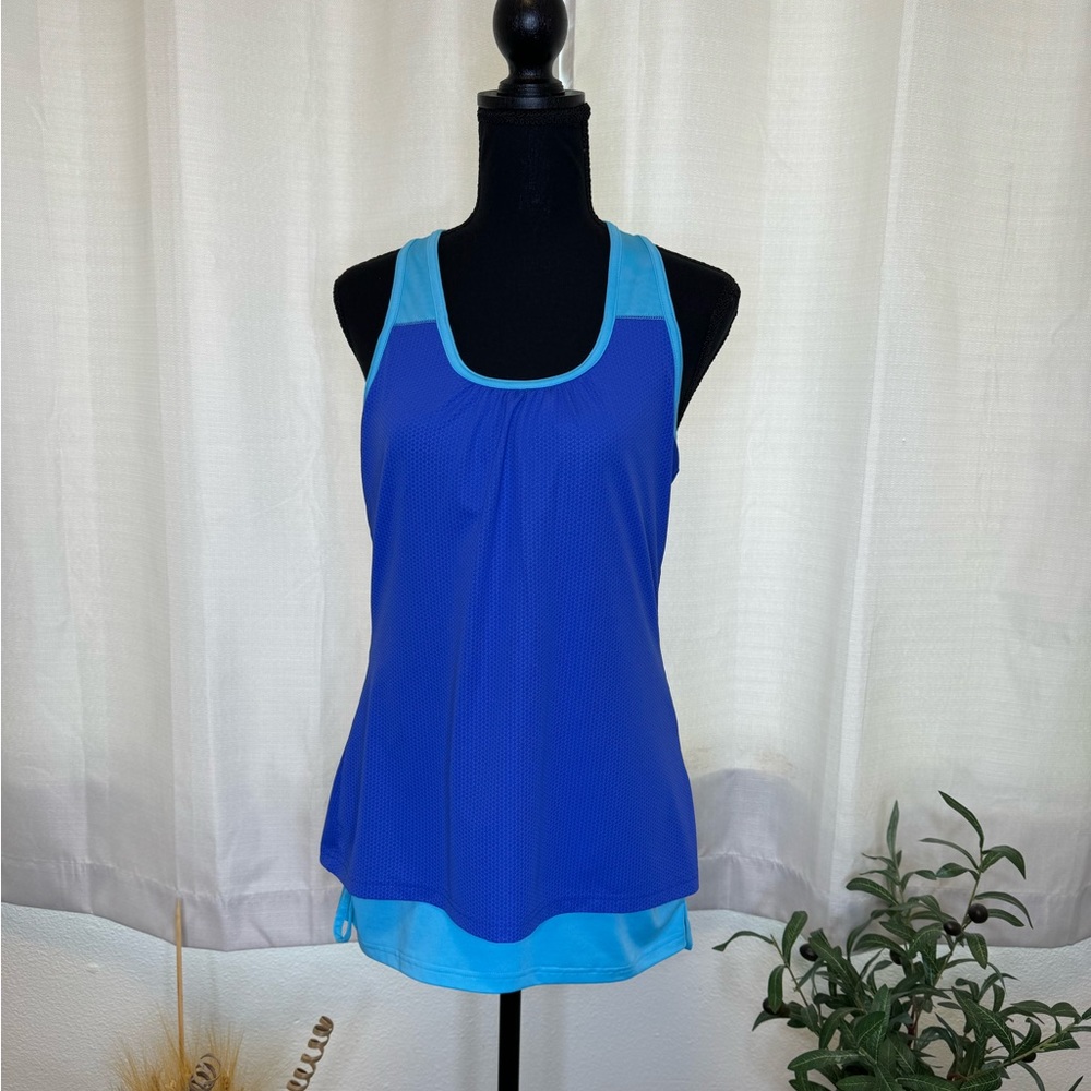 Aspire Women’s Dual Layer Scoop Neck Racerback Tank Top Blue Medium